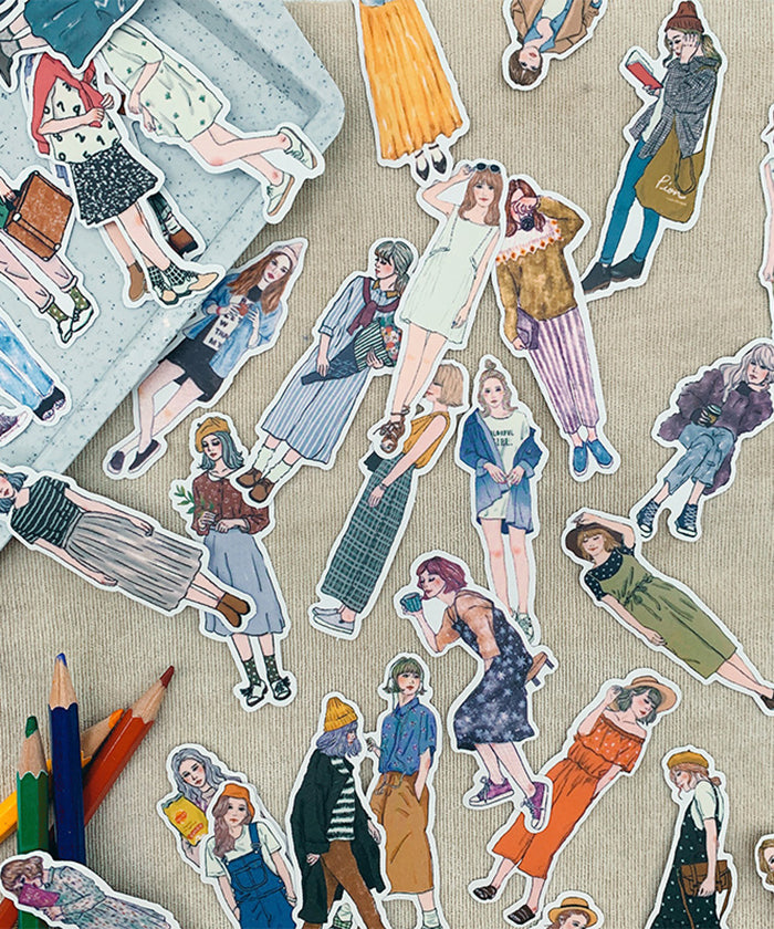 100 Pcs Hipster Girl Character Stickers Set