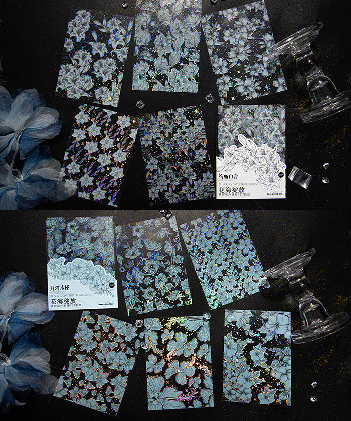 30 Sheets Big Size Black & White Bloom PET Sticker Set