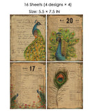 16 Sheets Exclusive Peacock Material Paper Set - Grabie® - Grabie®