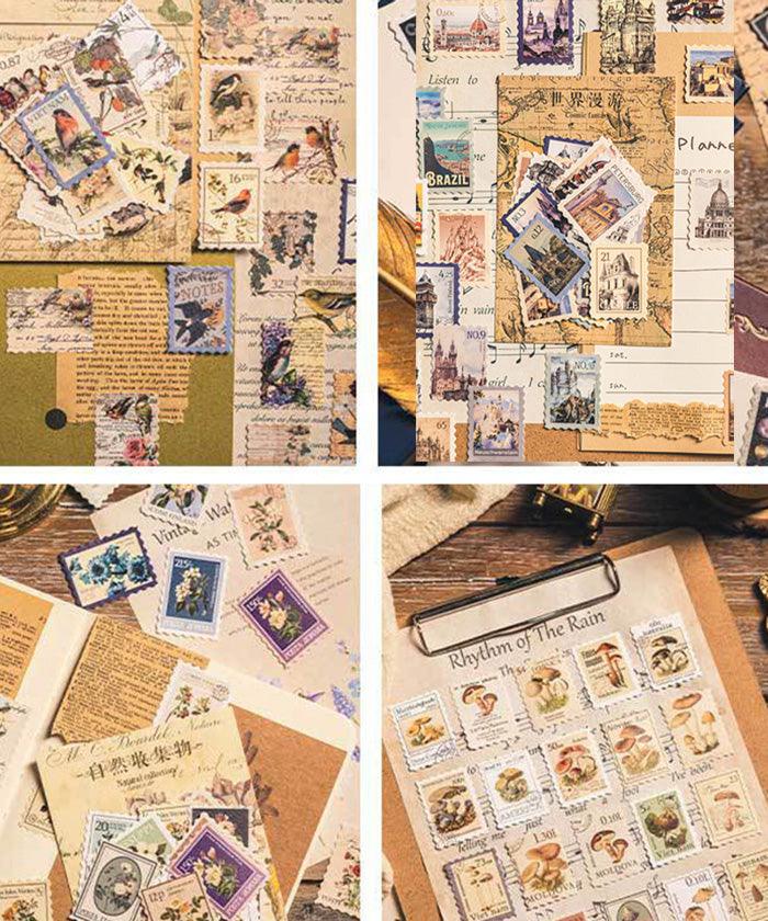 240 Pcs Vintage Postage Stamp Sticker Set - Grabie