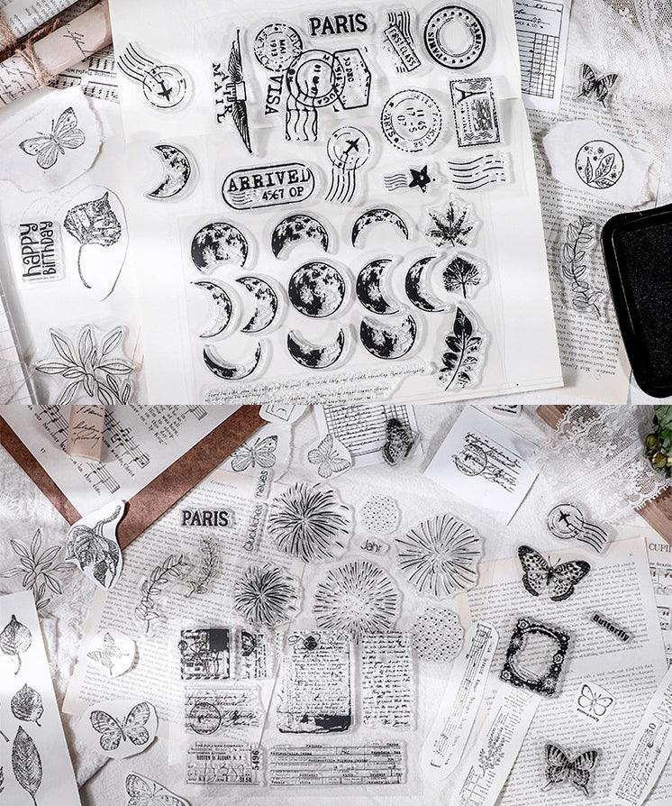 8 Sheets Vintage Clear Silicone Stamps Set - Grabie® - Grabie®