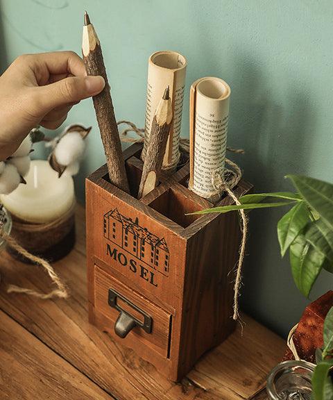 Vintage Wood Storage Pen Holder With A Small Drawer - Grabie® - Grabie®